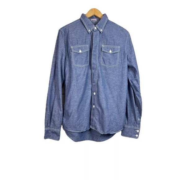 Burkman Bros Denim Chambray Long Sleeve Button Down Shirt Size M Linen Blend - Picture 1 of 9